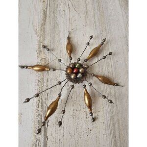 Antique Mercury glass snowflake star ornament glitter beaded large metal Xmas tr